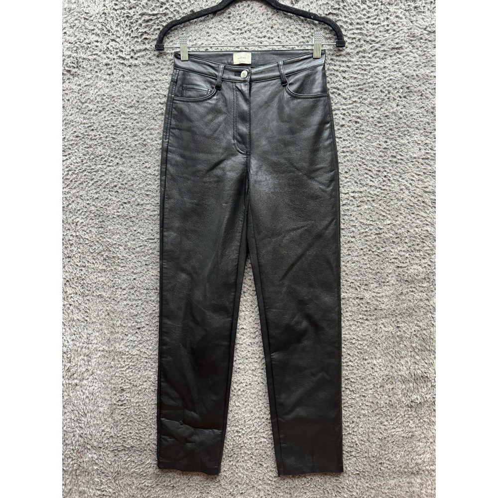Aritzia Wilfred Melina Leather Mid Rise Straight-Leg Pants Black Womens Size 0